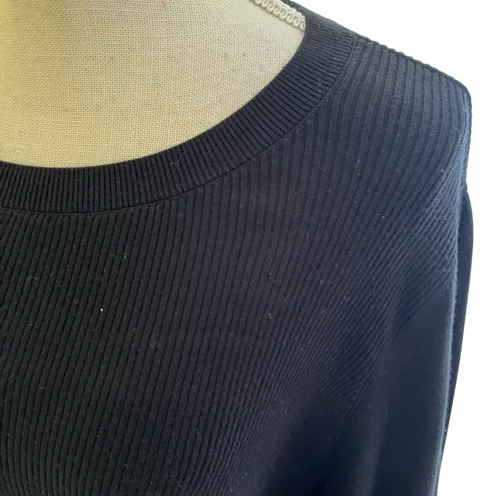 Halogen Black Ribbed Knit Scoop neck Sweater with Long Puffed Sleeves L